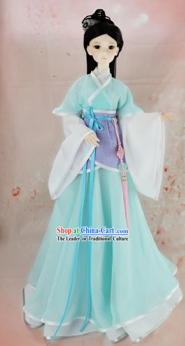 Ancient Chinese Light Blue Civilian Clothes for Women