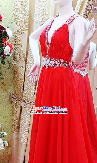 Lucky Red Shinning Crystal Wedding Evening Dress
