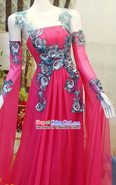 Stunning Handmade Pink and Blue Lace Evening Dress for Ladies