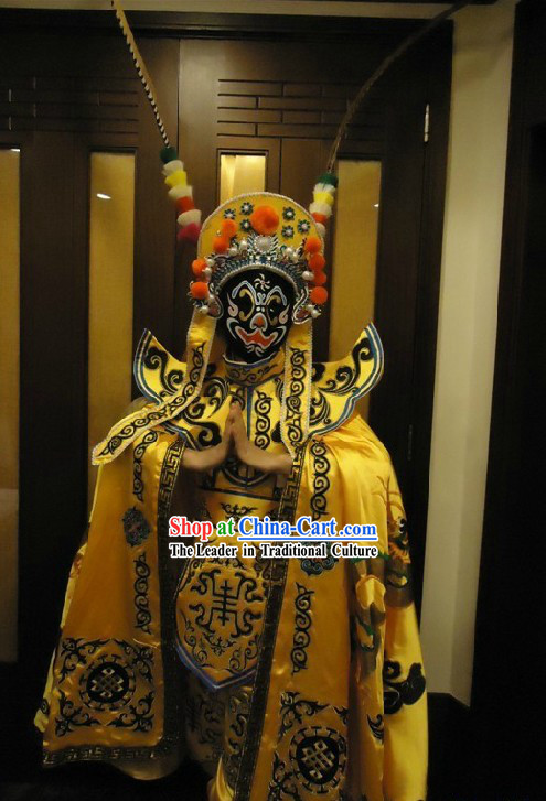 Chinese Classical Monkey Sun Two Long Feahters Mask Changing Costumes Complet Set