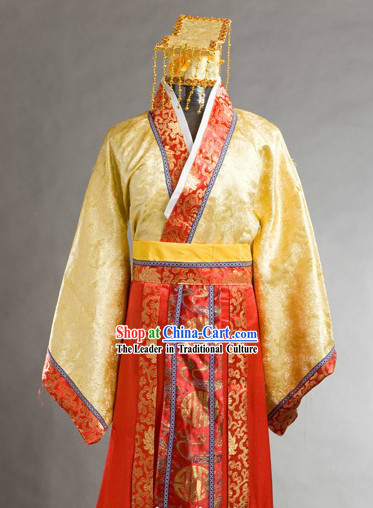 Chinese Folk Culture Yu Huang Da Di Jade Emperor Costume and Hat for Men