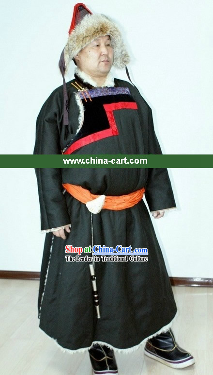 Traditional Chinese Mongolian Clothing and Hat for Men