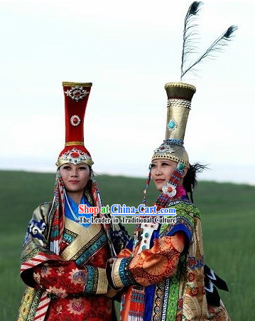 Traditional Chinese Mongolian Female Clothing and Hat