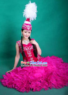 Ancient Chinese Mongolian Dance Costume and Hat for Women