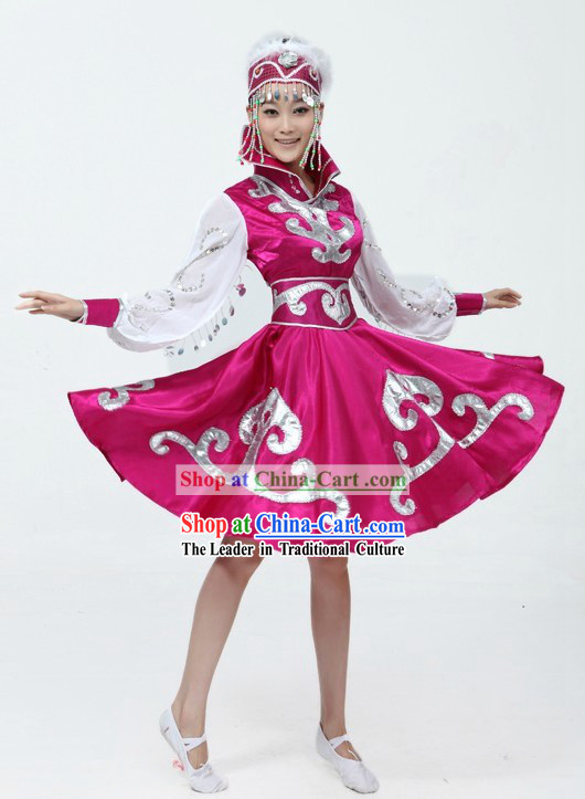 Traditional Chinese Mongolian Dance Costumes and Hat for Women
