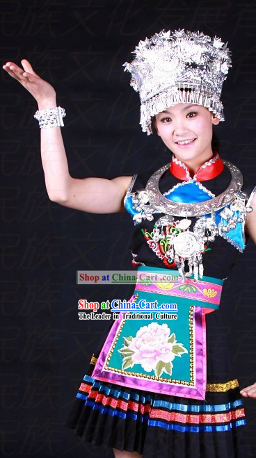 Chinese Miao Ethnic Dance Costumes and Hat for Women