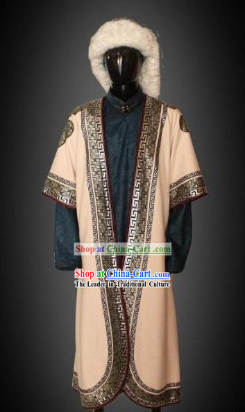 Traditional Chinese Mongolian Clothing and Hat Complete Set for Men