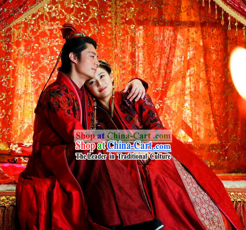 Ancient Chinese Ling Huchong and Ren Yingying Wedding Dresses for Men and Women