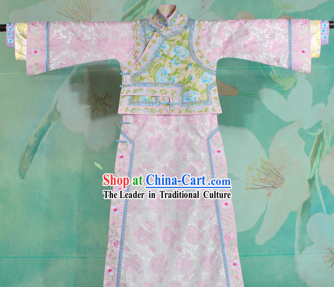 Qing Dynasty Imperial Princess Embroidered Flower Clothes Complete Set for Women