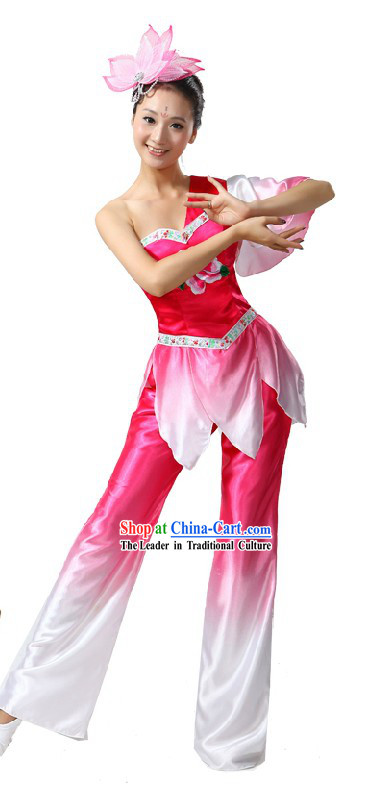 Traditional Chinese Fan Lotus Dance Costume for Women