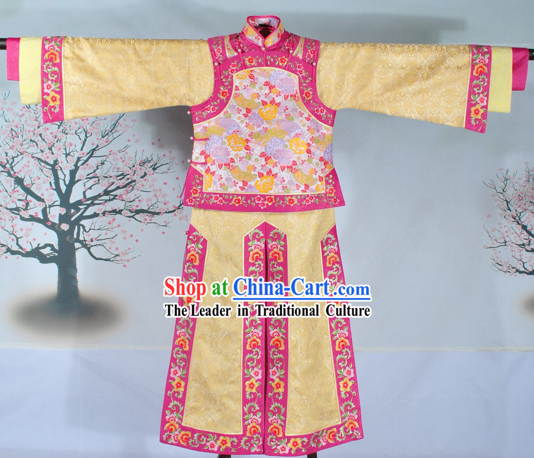 Supreme Qing Dynasty Embroidered Flower Princess Dress Complete Set