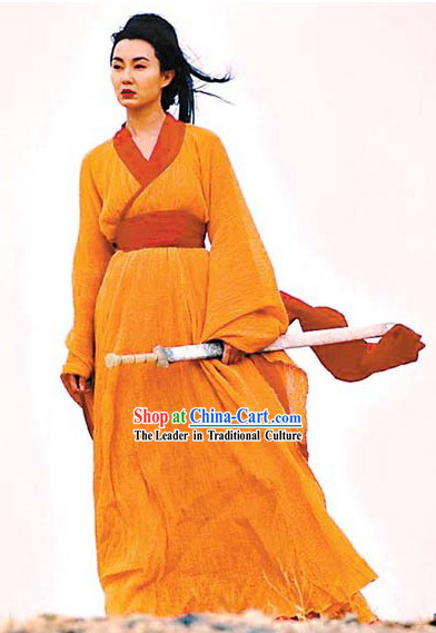 Ancient Chinese Orange Swordswoman Costumes in Hero