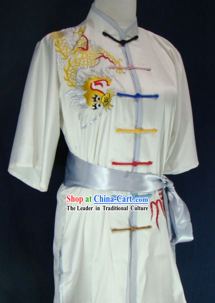 Chinese Kung Fu Embroidered Dragon Competition Silk Uniform for Men