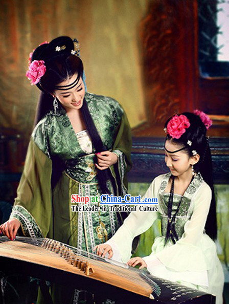 Ancient Chinese Mother and Daughter Guzhuang Hanfu Clothing Two Sets