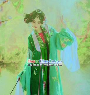 Ancient Chinese Green Embroidered Opera Hua Dan Costumes for Women
