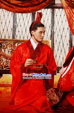 Ancient Chinese Lucky Red Bridegroom Wedding Dress