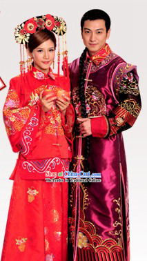 Ancient Chinese Princess  and Her Bridegroom Wedding Dresses Complete Set