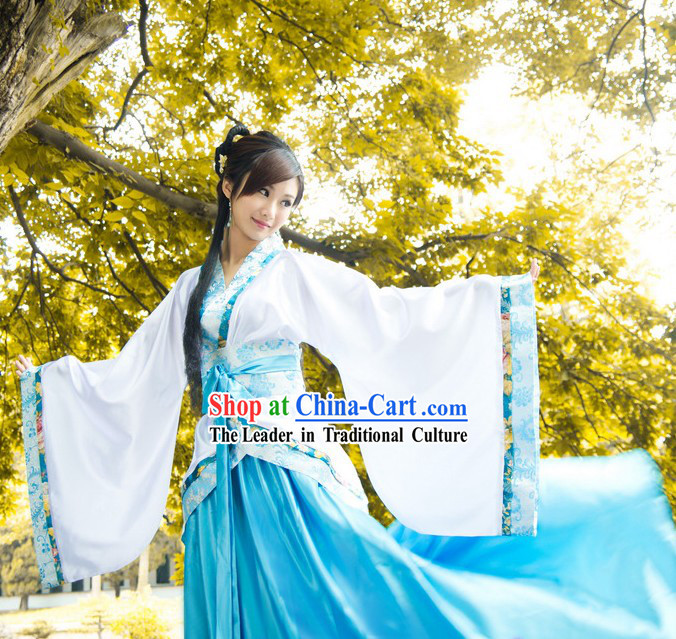 Ancient Chinese Blue and White Hanfu Dance Costumes for Women
