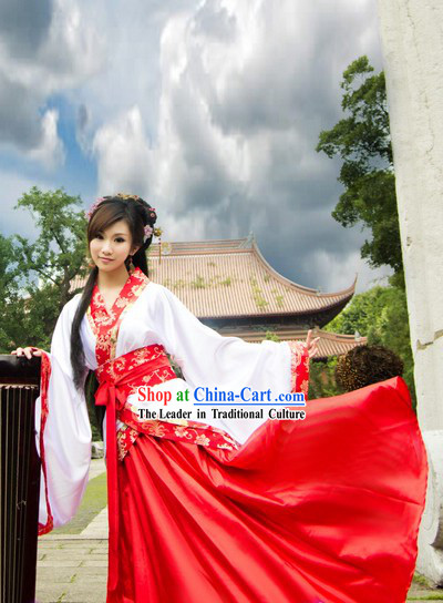Ancient Chinese Red and White Hanfu Dance Costume for Women