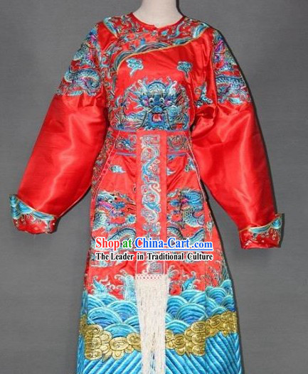 Red Golden Embroidered Dragon Peking Opera Costumes for Men