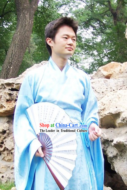 Ancient Chinese Style Light Blue Zhiju Hanfu Clothing for Men