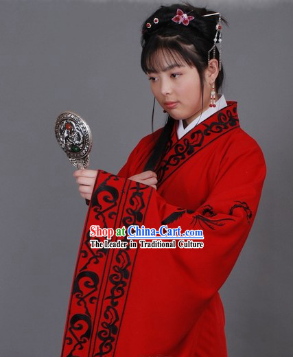 Ancient Chinese Red Hanfu Clothing for Lady