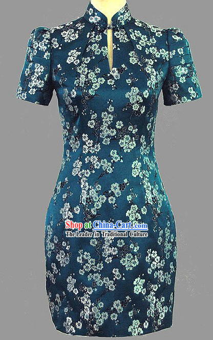 Chinese Classic Plum Blossom Short Cheongsam Qipao for Women