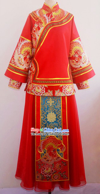 Traditional Chinese Lucky Red Phoenix Wedding Suit for Lady
