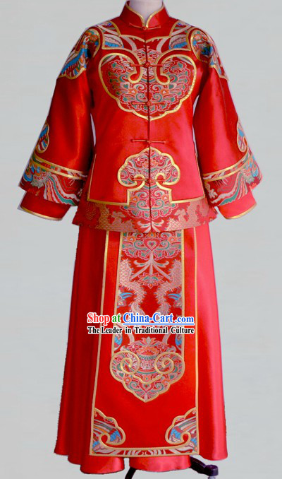 Chinese Classic Red Wedding Blouse and Skirt Complete Set for Lady
