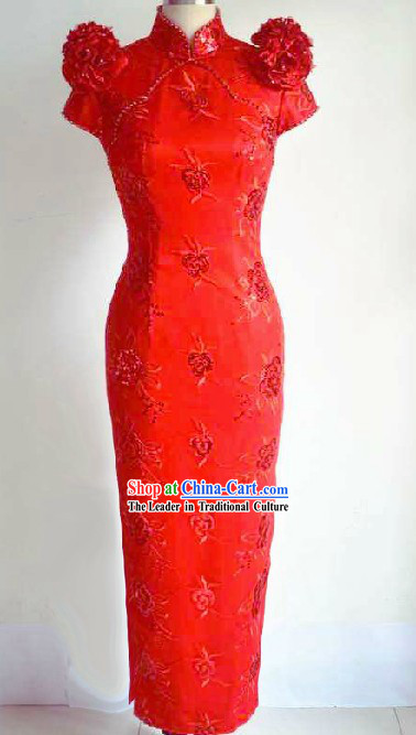 Chinese Classic Red Wedding Cheongsam for Brides