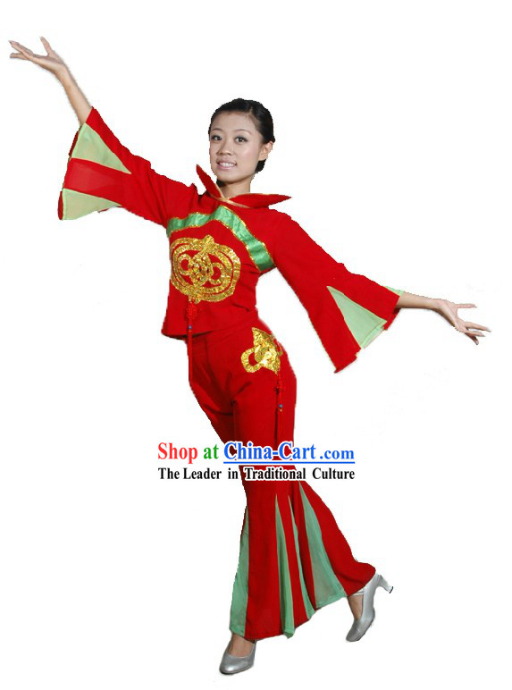 Traditional Chinese Knot Folk Red Dance Costumes and Head Piece for Women