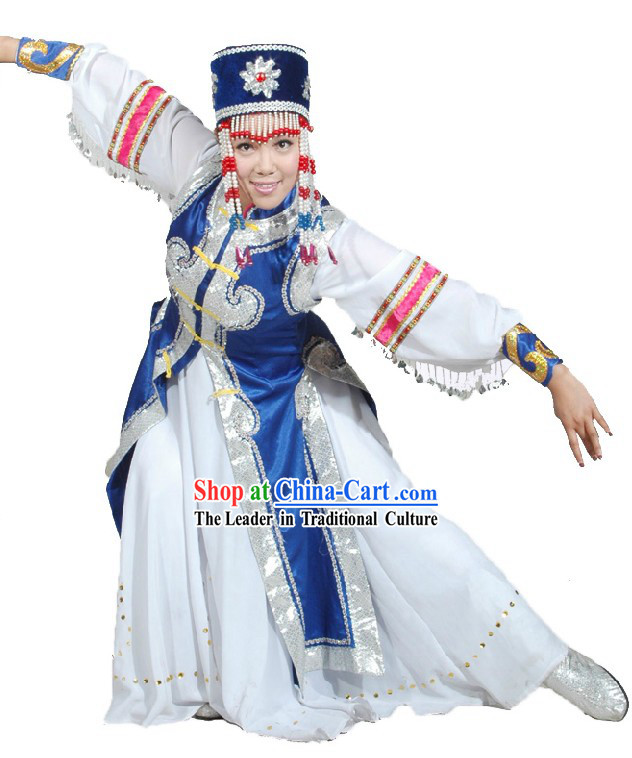 Traditional Chinese Mongolian Dancing Costume and Hat for Women