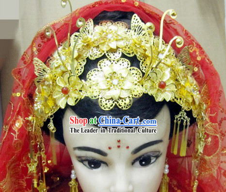 Traditional Chinese Wedding Headpiece and Veil for Brides