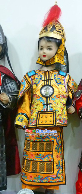 Chinese Emperor Armor Costume and Helmet Complete Set for Children