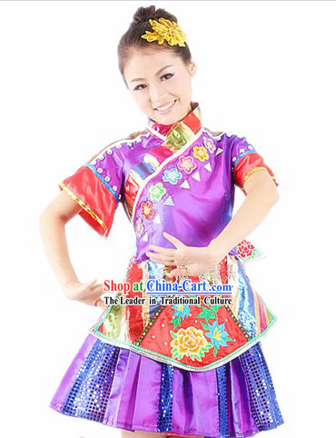 Traditional Chinese Miao Ethnic Dance Costumes and Headwear for Women