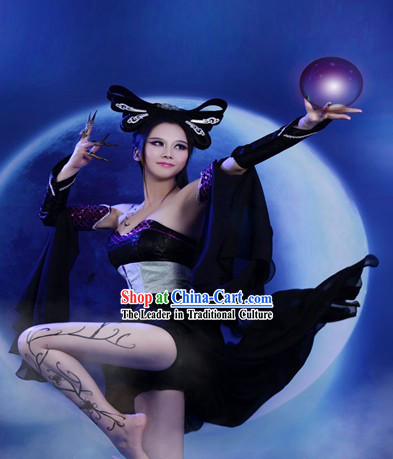 Black Halloween Chinese Fairy Costumes and Wig