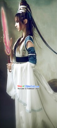 Ancient Chinese Swordwoman Costume and Headpiece for Women