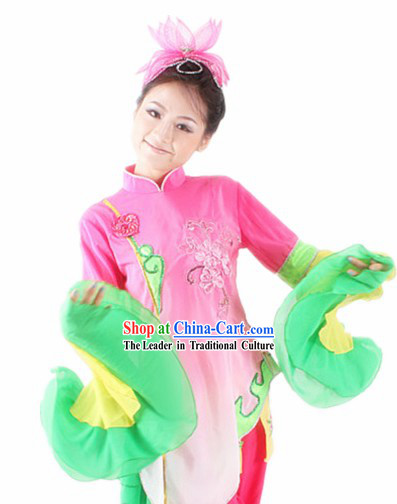 Traditional Chinese Lotus Shape Wide Sleeves Dance Costumes for Women