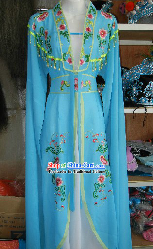 Chinese Opera Stage Performance Blue Embroidered Costumes and Skirt for Women