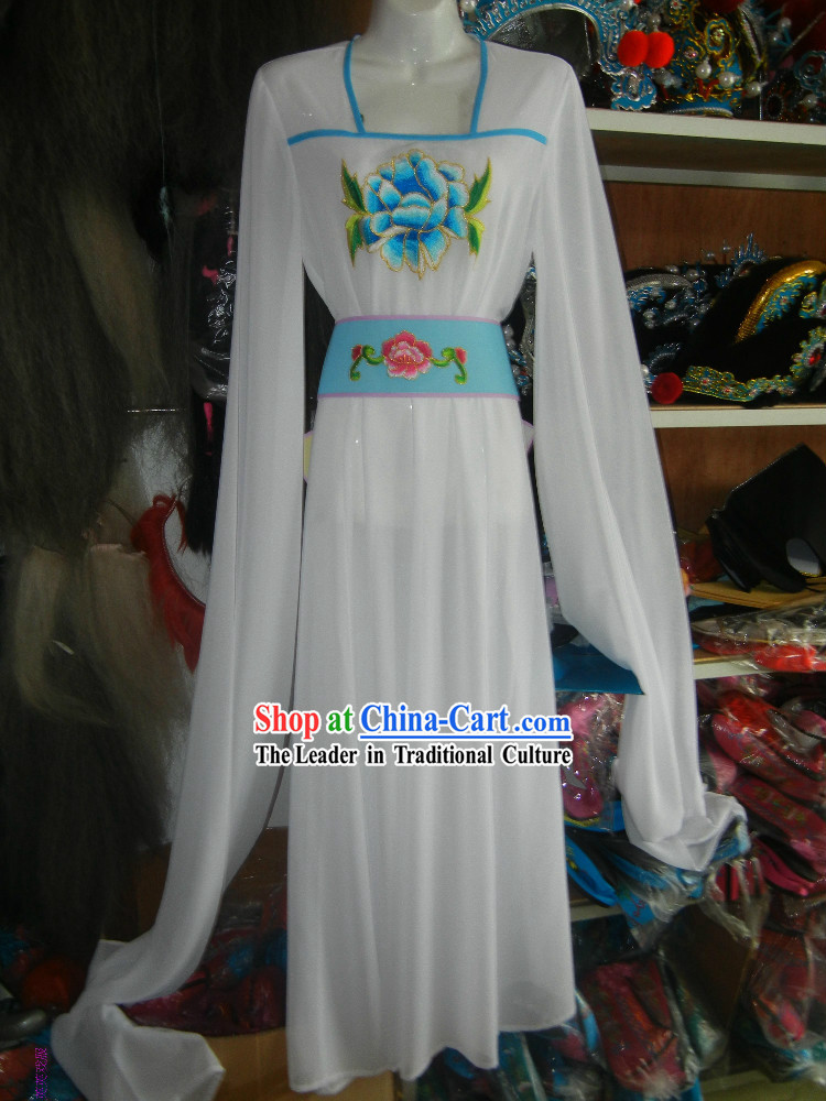 Long Sleeves Embroidered White Chinese Opera Dance Costumes for Women