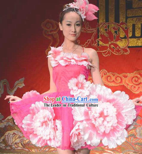 Traditional Chinese Flower Dance Costume and Headwear for Women