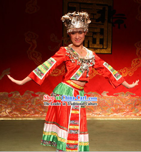 Traditional Chinese Miao Ethnic Clothing and Hat for Women