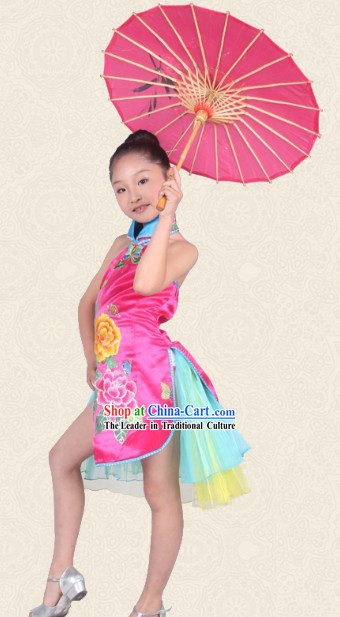 Chinese Traditional Peony Cheongsam Dance Costume for Kids