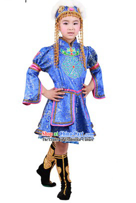 Traditional Mongolian Clothing and Hat for Children