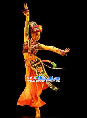 Traditional Chinese Ethnic Sole Dance Costumes and Headpieces for Women