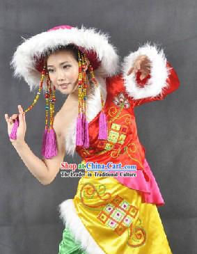 Traditional Chinese Minority Dance Costumes and Hat for Women