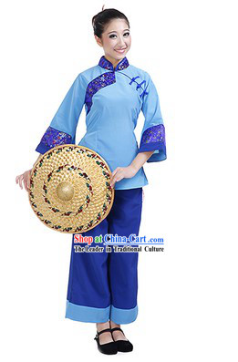 Chinese Female Farmer Costumes and Hat