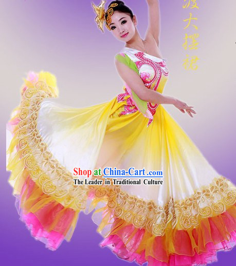 Big Festival Celebration Stage Performance Dance Costume and Headwear for Women