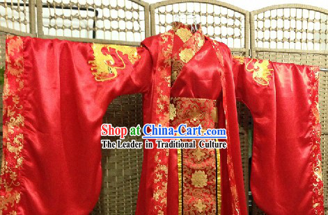 Traditional Chinese Dragon Wedding Attire and Hair Accessories Complete Set for Bridegroom