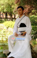 Traditional Chinese Pure White Hanfu Robe for Men